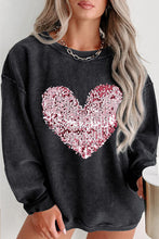 Load image into Gallery viewer, Plus Size Heart Sequin Round Neck Sweatshirt
