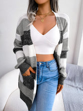 Load image into Gallery viewer, Striped Rib-Knit Open Front Longline Cardigan
