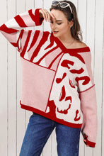 Load image into Gallery viewer, V-Neck Printed Dropped Shoulder Sweater
