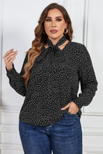 Load image into Gallery viewer, Melo Apparel Plus Size Printed Tie Neck Long Sleeve Blouse
