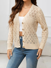 Load image into Gallery viewer, Openwork V-Neck Buttoned Knit Top
