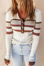 Load image into Gallery viewer, Striped Collared Neck Rib-Knit Top
