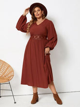 Load image into Gallery viewer, Plus Size Lace Detail V-Neck Balloon Sleeve Dress
