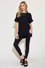 Load image into Gallery viewer, Zenana Plus Size Short Sleeve Slit T-Shirt and Leggings Lounge Set
