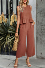 Load image into Gallery viewer, Decorative Button Ruffle Hem Tank and Pants Set
