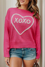 Load image into Gallery viewer, XOXO Heart Round Neck Dropped Shoulder Sweater
