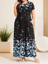 Load image into Gallery viewer, Plus Size Printed Round Neck Short Sleeve Maxi Dress
