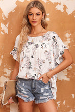 Load image into Gallery viewer, Floral Boat Neck Flounce Sleeve Blouse

