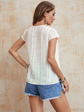 Load image into Gallery viewer, Tie Neck Ruffled Short Sleeve Blouse
