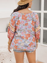 Load image into Gallery viewer, Plus Size Printed Tie Neck Balloon Sleeve Blouse
