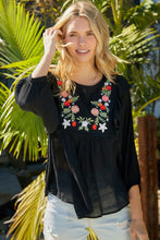 Load image into Gallery viewer, Embroidered Round Neck Ruffled Blouse
