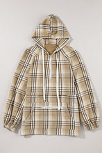 Load image into Gallery viewer, Drawstring Plaid Half Zip Raglan Sleeve Hoodie
