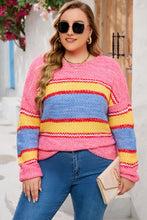 Load image into Gallery viewer, Plus Size Color Block Round Neck Long Sleeve Sweater
