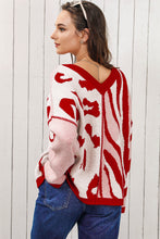 Load image into Gallery viewer, V-Neck Printed Dropped Shoulder Sweater
