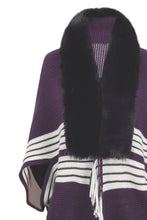 Load image into Gallery viewer, Striped Fringe Detail Long Sleeve Poncho
