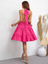 Load image into Gallery viewer, Halter Neck Tiered Knee-Length Dress
