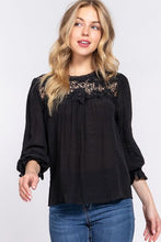 Load image into Gallery viewer, ACTIVE BASIC Crochet Lace Panel Flounce Sleeve Blouse
