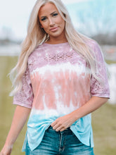 Load image into Gallery viewer, Tie-Dye Lace Trim Round Neck Top

