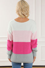 Load image into Gallery viewer, Color Block V-Neck Dropped Shoulder Sweater
