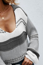 Load image into Gallery viewer, Color Block V-Neck Dropped Shoulder Sweater
