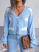 Load image into Gallery viewer, Cloud Print Button Down Ribbed Trim Cardigan
