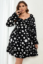 Load image into Gallery viewer, Melo Apparel Plus Size Polka Dot Sweetheart Neck Flounce Sleeve Mini Dress

