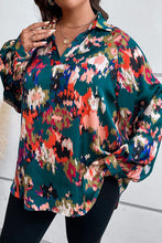 Load image into Gallery viewer, Plus Size Printed Johnny Collar Long Sleeve Blouse
