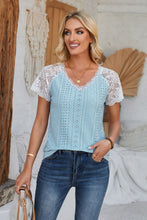 Load image into Gallery viewer, Eyelet V-Neck Lace Short Sleeve T-Shirt
