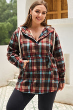 Load image into Gallery viewer, Plus Size Drawstring Plaid Quarter Button Hoodie
