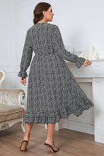 Load image into Gallery viewer, Melo Apparel Plus Size Printed V-Neck Flounce Sleeve Midi Dress
