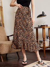 Load image into Gallery viewer, Leopard Ruffle Hem Midi Skirt
