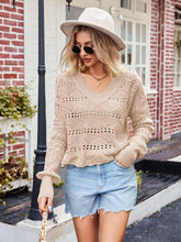 Load image into Gallery viewer, V-Neck Openwork Long Sleeve Sweater
