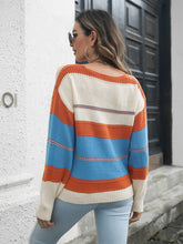 Load image into Gallery viewer, Striped V-Neck Drop Shoulder Sweater
