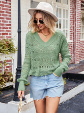Load image into Gallery viewer, V-Neck Openwork Long Sleeve Sweater
