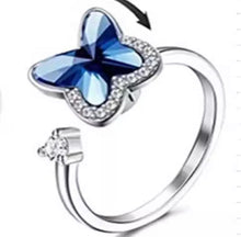 Load image into Gallery viewer, Adjustable Dark Blue Butterfly Fidget Ring - PREORDER
